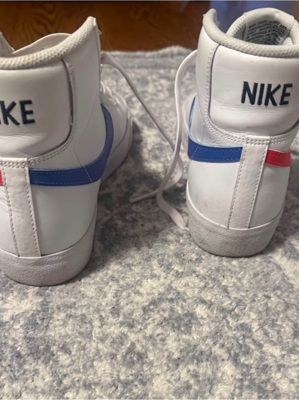 Nike Blazer Mid-Top Sneakers 7Y White with Red and Blue Swooshes - Picture 3 of 6